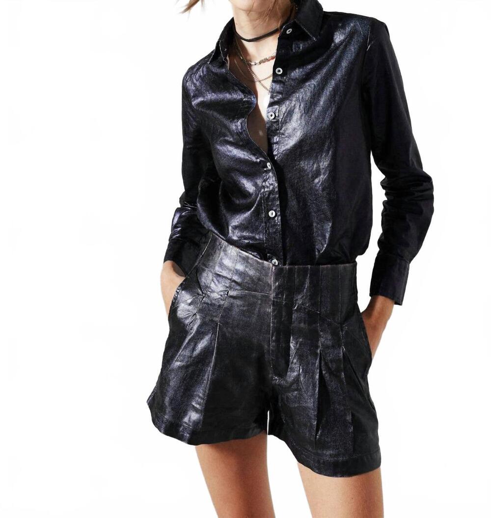NEW LANHTROPY san marino metallic linen shirt in black